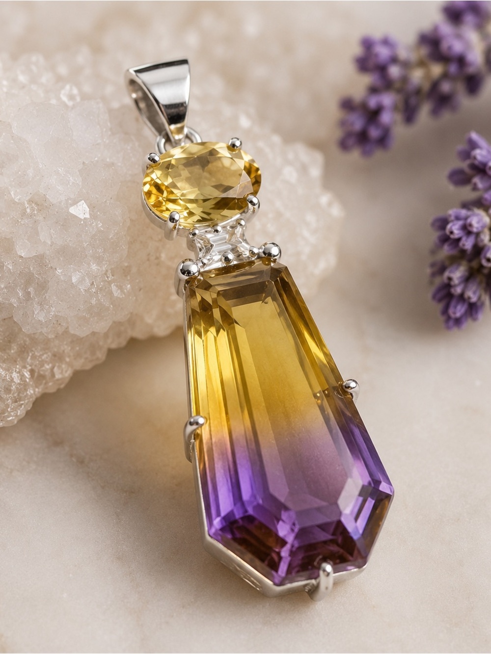 Artisan Yellow and Purple Ametrine Teardrop Pendant Necklace